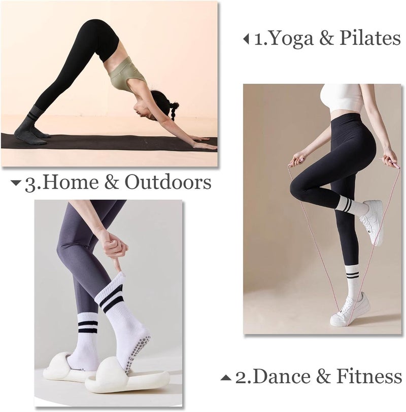 Flydo Store Pilates Grippy Socks with Grips for Women Yoga Non Slip Long Socks for Pure Barre, Ballet,Dance Workout 2-5 Pack - Image 3